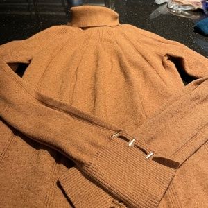 WHBM Camel Turtleneck with Bar Details on Sleeve